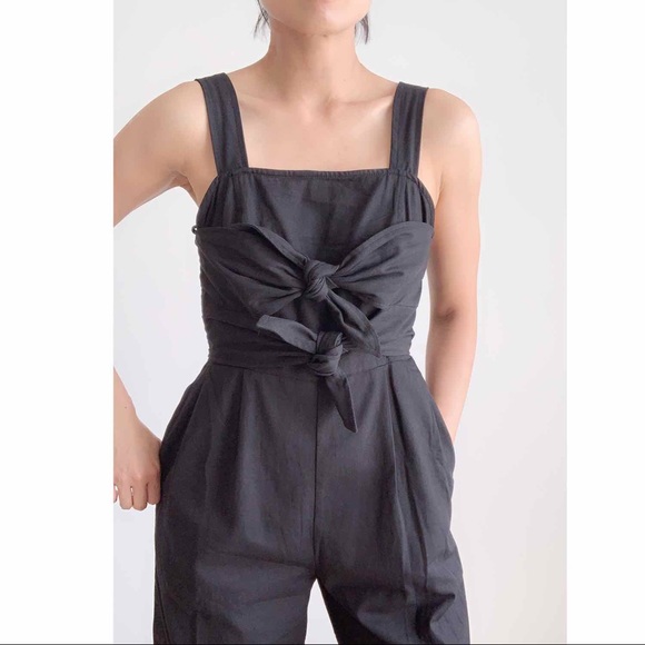 BLACK DOUBLE KNOT OVERALL JUMPSUIT - Picture 3 of 9